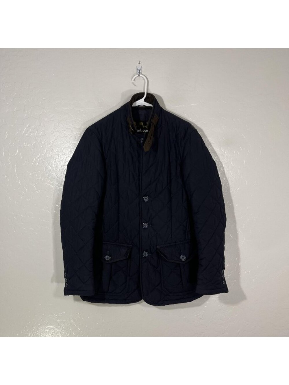 Barbour Jacket Mens Small Blue Quilted Insulated Full Zip Outdoor MQU0508NY